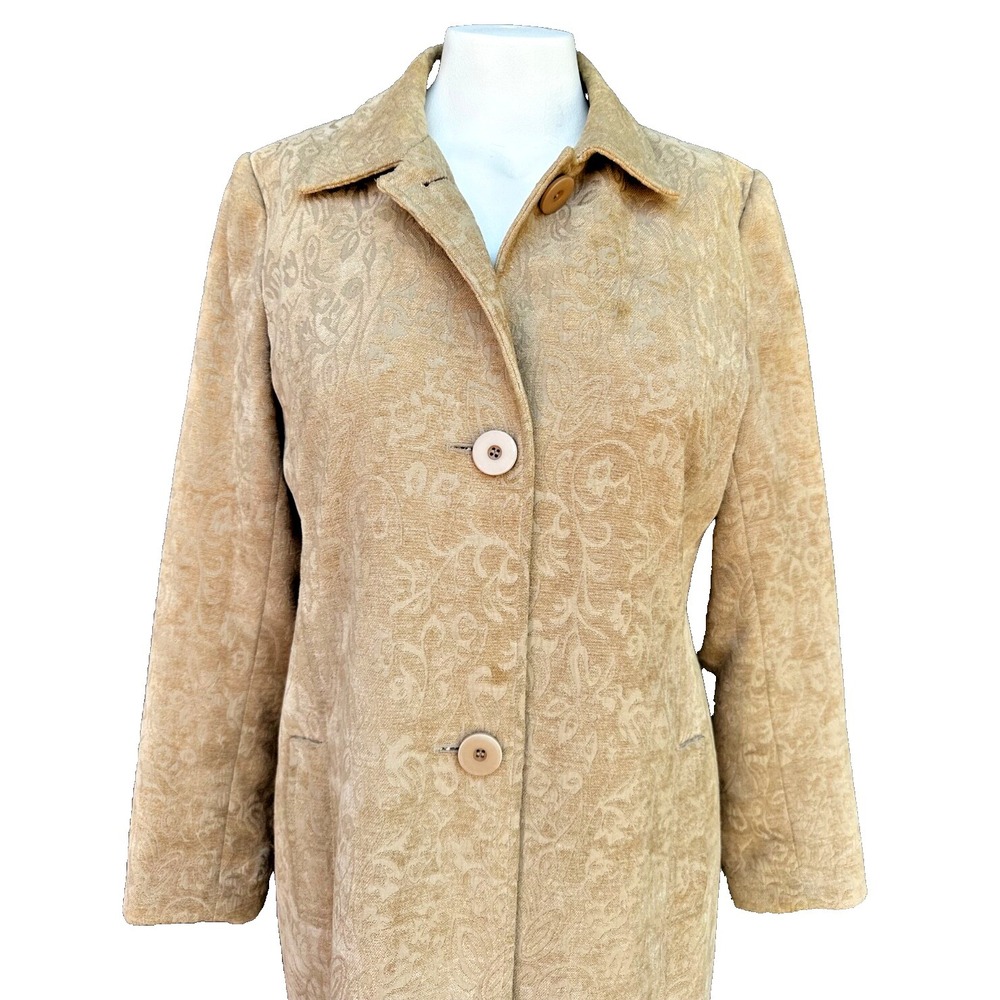 Vtg Ecru Brocade Coat Womens‎ 12 Knee Length Textured Lined Pockets Old Money